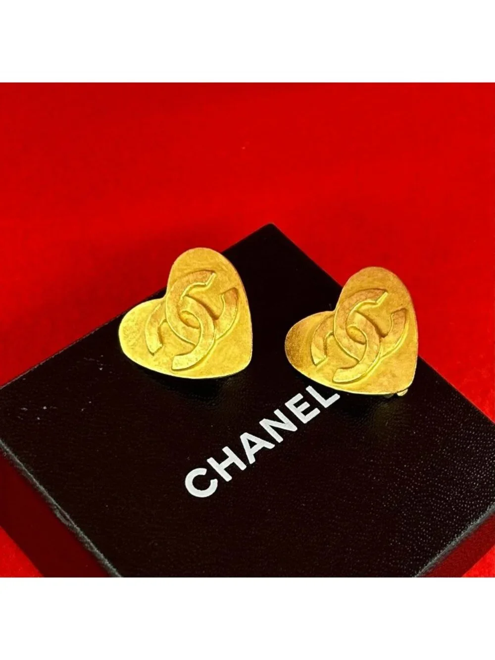 Chanel With Rice CC Logo Heart Motif Earrings Accessory Gold